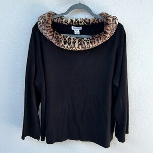 Hampshire Studio Plus Black Shirt with Faux Leopard Cowl Neck Size 3X